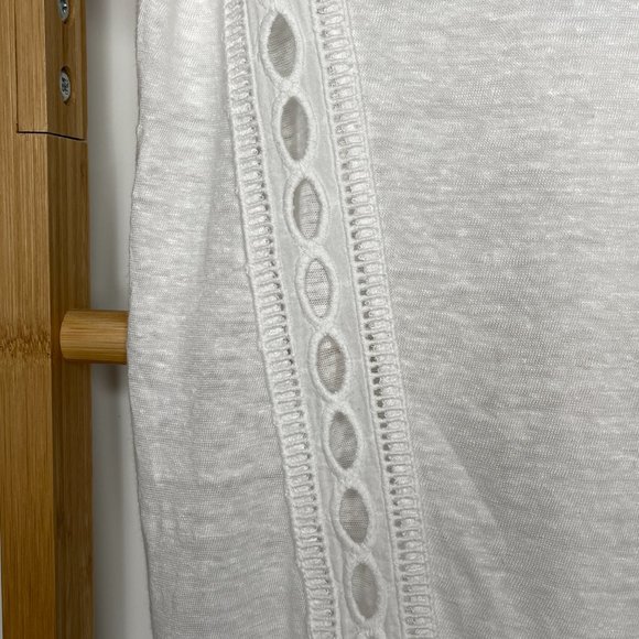 Country Road White Linen T-Shirt Top Size XS Short Sleeve Lace Insert Womens - Picture 6 of 9